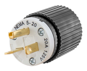 Hubbell Wiring Straight Blade Straight Plugs 20 A 125 V 2P2W 5-20P Select Spec™ Hubbell-Pro™ Dry Location