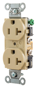 Hubbell Wiring Straight Blade Duplex Receptacles 20 A 125 V 2P3W 5-20R Commercial/Industrial BR Dry Location Ivory
