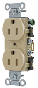 Hubbell Wiring Straight Blade Duplex Receptacles 15 A 125 V 2P3W 5-15R Commercial/Industrial BR Dry Location Ivory