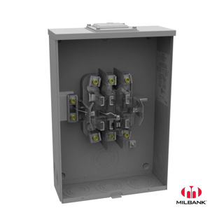 Milbank No Bypass Ringless Meter Sockets 200 A 600 VAC OH/UG 7 Jaw 1 Position 3 Phase Ground Lug Large Hub Open Adapt to Small Closing Plate