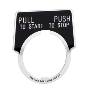 Square D Harmony™ 9001K Series Legend Plates 30 mm PULL TO START-PUSH TO STOP Silver White