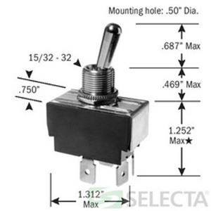 Selecta Products DPDT Panel Switch Series Utility and Heavy Duty Bat Handle Toggle Switches 10 A DPST