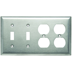 Pass & Seymour Standard Duplex Toggle Wallplates 4 Gang Metallic Stainless Steel 302/304 Device