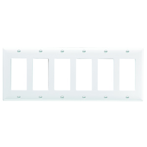 Pass & Seymour Standard Decorator Wallplates 6 Gang White Plastic Device