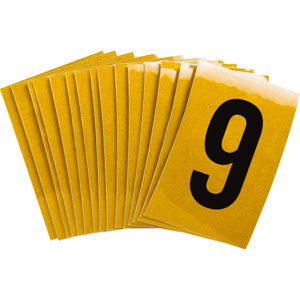 Brady 5920 Series Reflective Number and Letter Labels 9 Black on Yellow B-997 Reflective Sheeting