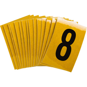 Brady 5920 Series Reflective Number and Letter Labels 8 Black on Yellow B-997 Reflective Sheeting