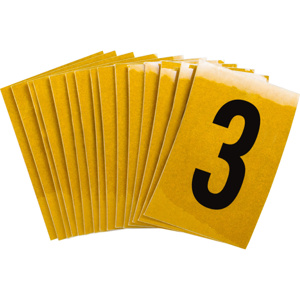 Brady 5920 Series Reflective Number and Letter Labels 3 Black on Yellow B-997 Reflective Sheeting