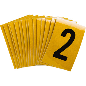 Brady 5920 Series Reflective Number and Letter Labels 2 Black on Yellow B-997 Reflective Sheeting