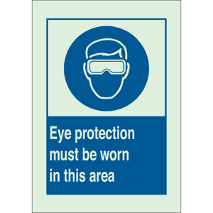 Brady BradyGlo™ B-324 Personal Protection Safety Signs 10 x 7 in Eye Protection Must Be Worn In This Area Polyester Blue
