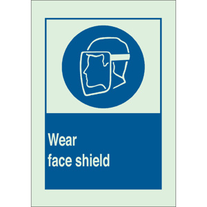 Brady BradyGlo™ B-324 Personal Protection Safety Signs 10 x 7 in Wear Face Shield Polyester Blue