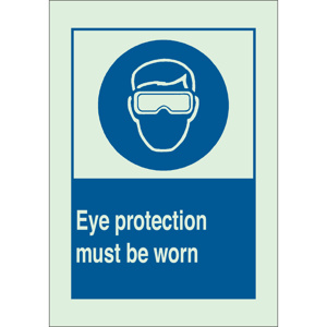 Brady BradyGlo™ B-324 Personal Protection Safety Signs 10 x 14 in Eye Protection Must Be Worn Polyester Blue