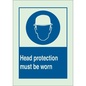 Brady BradyGlo™ B-324 Personal Protection Safety Signs 10 x 14 in Head Protection Must Be Worn Polyester Blue