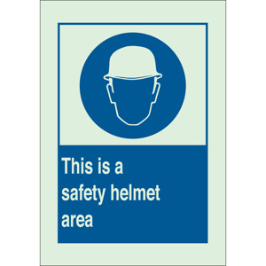 Brady BradyGlo™ B-324 Personal Protection Safety Signs 10 x 14 in This is a Safety Helmet Area Polyester Blue