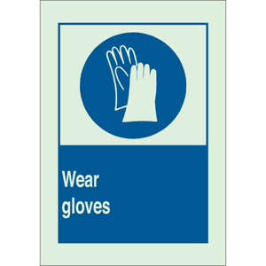 Brady BradyGlo™ B-324 Personal Protection Safety Signs 10 x 14 in Wear Gloves Polyester Blue