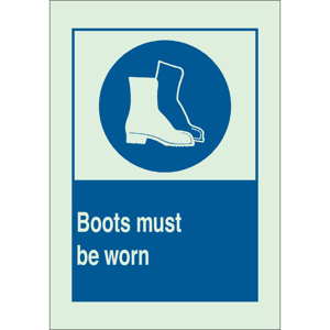 Brady BradyGlo™ B-324 Personal Protection Safety Signs 10 x 14 in Boots Must Be Worn Polyester Blue