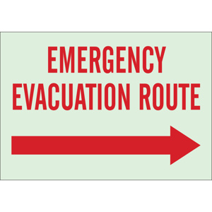 Brady BradyGlo™ B-324 Directional & Exit Safety Signs 10 x 14 in Emergency Evacuation Route/ Right Arrow Polyester Red