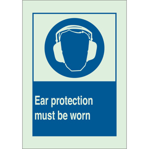 Brady BradyGlo™ B-324 Personal Protection Safety Signs 10 x 14 in Ear Protection Must Be Worn Polyester Blue