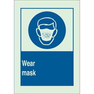 Brady BradyGlo™ B-324 Personal Protection Safety Signs 10 x 14 in Wear Mask Polyester Blue
