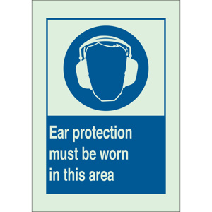 Brady BradyGlo™ B-324 Personal Protection Safety Signs 10 x 7 in Ear Protection Must Be Worn Polyester Blue