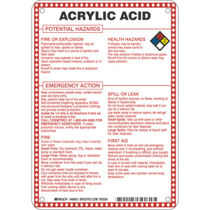 Brady B-120 Hazardous Materials Safety Signs 10 x 7 in Acrylic Acid Aluminum Black/Blue/Red/Yellow on White