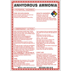 Brady B-120 Hazardous Materials Safety Signs 10 x 7 in Anhydrous Ammonia Aluminum Black/Blue/Red/Yellow on White