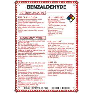 Brady B-120 Hazardous Materials Safety Signs 10 x 7 in Benzaldehyde Aluminum Black/Blue/Red/Yellow on White