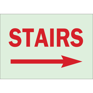 Brady BradyGlo™ B-324 Directional & Exit Safety Signs 10 x 14 in Stairs/ Right Arrow Polyester Red
