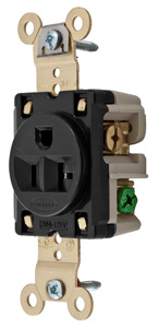 Hubbell Wiring Straight Blade Single Receptacles 20 A 125 V 2P3W 5-20R Specification HBL® Extra Heavy Duty Max Dry Location Black