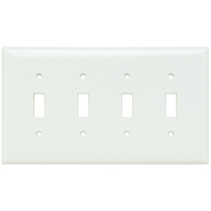 Pass & Seymour Midsized Toggle Wallplates 4 Gang White Plastic Device