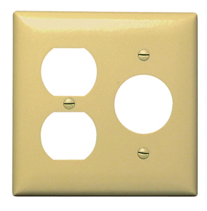 Pass & Seymour Standard Toggle Round Hole Wallplates 2 Gang 1.406 in Ivory Plastic Device