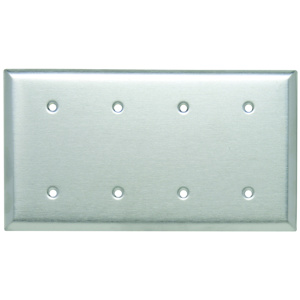 Pass & Seymour Standard Blank Wallplates 4 Gang Metallic Stainless Steel 302/304 Strap