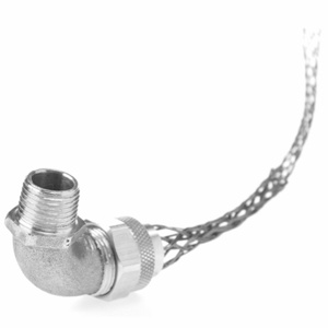 Pass & Seymour Deluxe Series Meshed Strain Relief 90 Degree Cord Connectors Male Connector 1/2 in 0.440 - 0.500 in Closed Mesh, Multi-weave