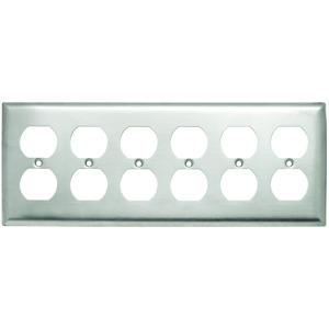 Pass & Seymour Standard Duplex Wallplates 6 Gang Metallic Stainless Steel 302/304 Device