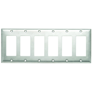 Pass & Seymour Standard Decorator Wallplates 6 Gang Metallic Stainless Steel 302/304 Device