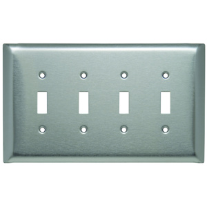Pass & Seymour Oversized Toggle Wallplates 4 Gang Metallic Stainless Steel 302/304 Device