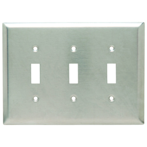 Pass & Seymour Midsized Toggle Wallplates 3 Gang Metallic Stainless Steel 302/304 Device