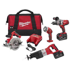 Milwaukee M28™ 4-Tool Combination Kits 1/2 in Hammer Drill/Driver, SAWZALL® Recip Saw, 6-1/2 in Circular Saw, Work Light 28 V