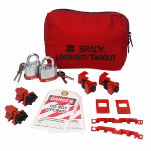 Brady 120/277V Breaker Lockout Pouch Kits Black on Red Nylon
