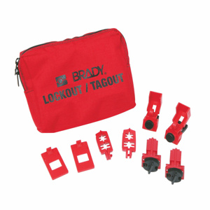 Brady 120/277V Breaker Lockout Pouch Kits Black on Red Nylon