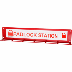 Brady Padlock Stations White on Red Steel 14 Gauge with Red Plastic Coating