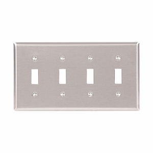 Eaton Wiring Devices Standard Toggle Wallplates 4 Gang Metallic Stainless Steel 302/304 Device