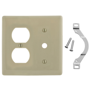 Hubbell Wiring Standard Duplex Round Hole Wallplates 2 Gang 0.406 in Ivory Nylon Strap