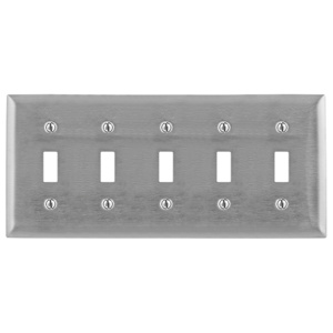 Hubbell Wiring Standard Toggle Wallplates 5 Gang Metallic Stainless Steel 302/304 Device