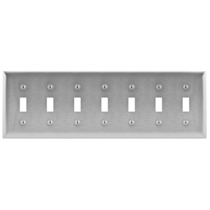 Hubbell Wiring Standard Toggle Wallplates 7 Gang Metallic Stainless Steel 302/304 Device