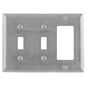 Hubbell Wiring Standard Decorator Toggle Wallplates 3 Gang Metallic Stainless Steel 302/304 Device