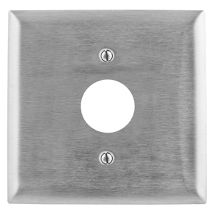 Hubbell Wiring Standard Round Hole Wallplates 2 Gang 1.40 in Metallic Stainless Steel 302/304 Device