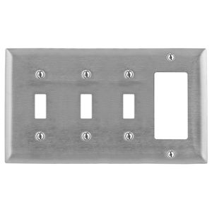 Hubbell Wiring Standard Decorator Toggle Wallplates 4 Gang Metallic Stainless Steel 302/304 Device