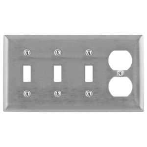 Hubbell Wiring Standard Duplex Toggle Wallplates 4 Gang Metallic Stainless Steel 302/304 Device