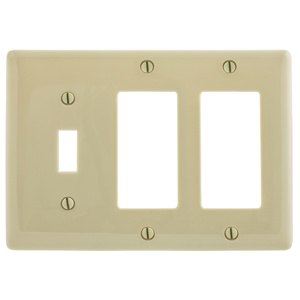 Hubbell Wiring Standard Decorator Toggle Wallplates 3 Gang Ivory Nylon Device