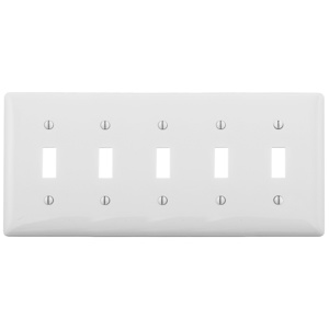 Hubbell Wiring Standard Toggle Wallplates 5 Gang White Nylon Device